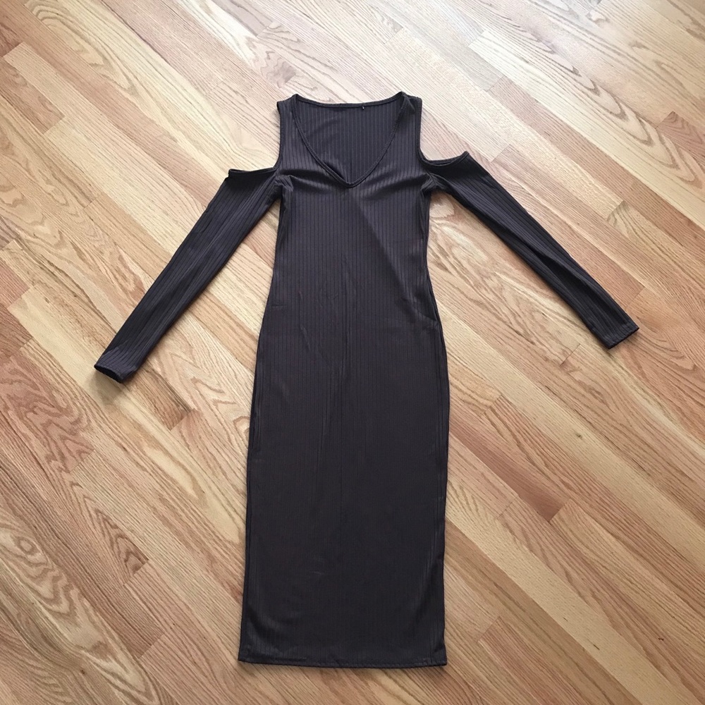 Sexy dress Chocolate brown cold shoulder cut out dress - Picture 1 of 1